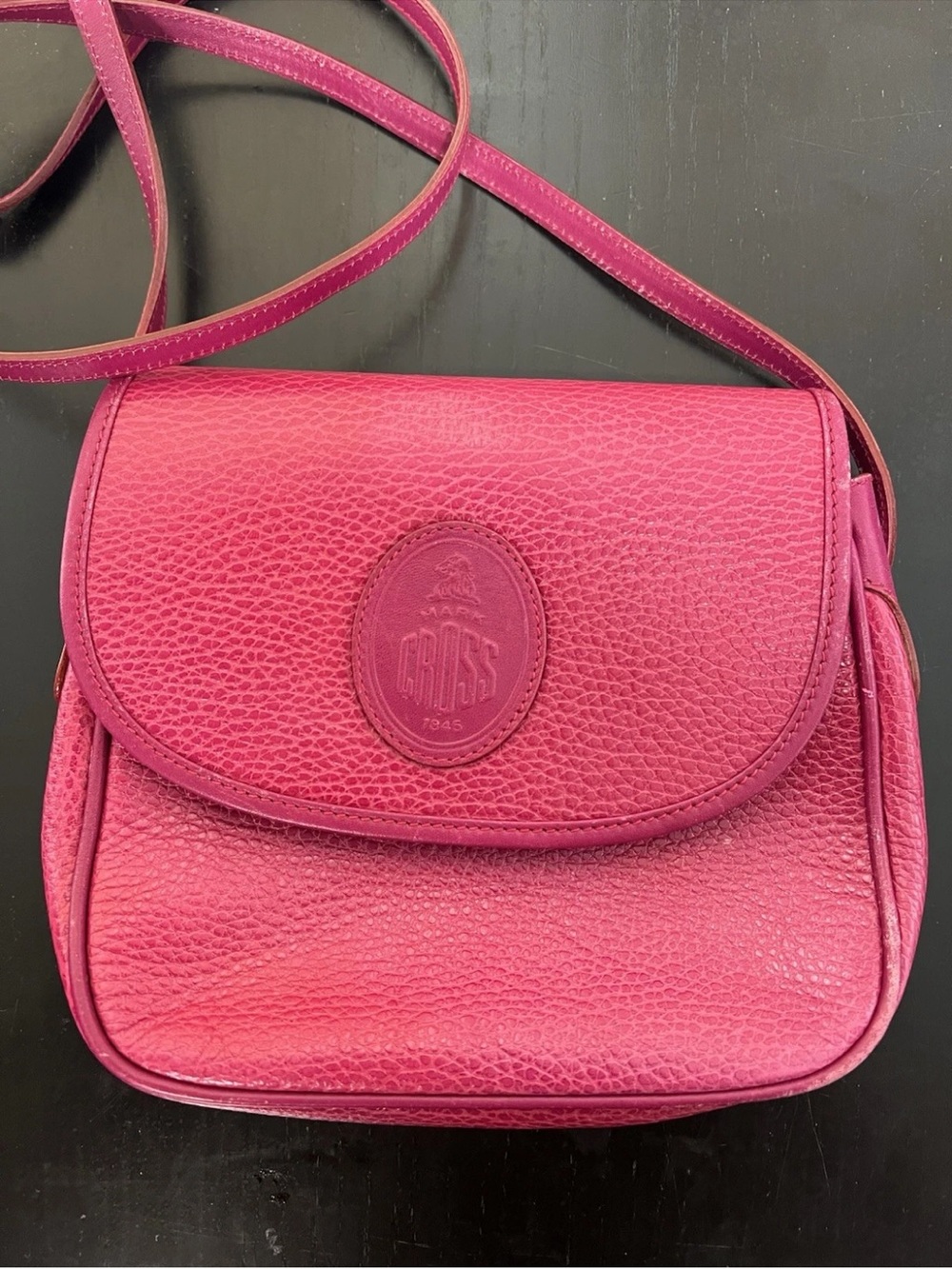 Mark Cross Pink Pebbled Crossbody bag Small Snap Flap Logo Inner Zip pockets